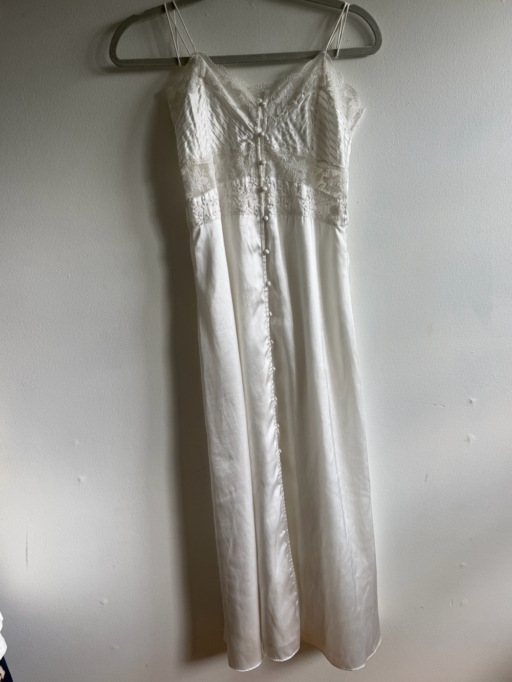 Ivory Lace-Trim Slip Dress with Buttons